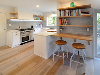 THUMB Kitchen neo design custom designer tiles carrara marble white oak shelves